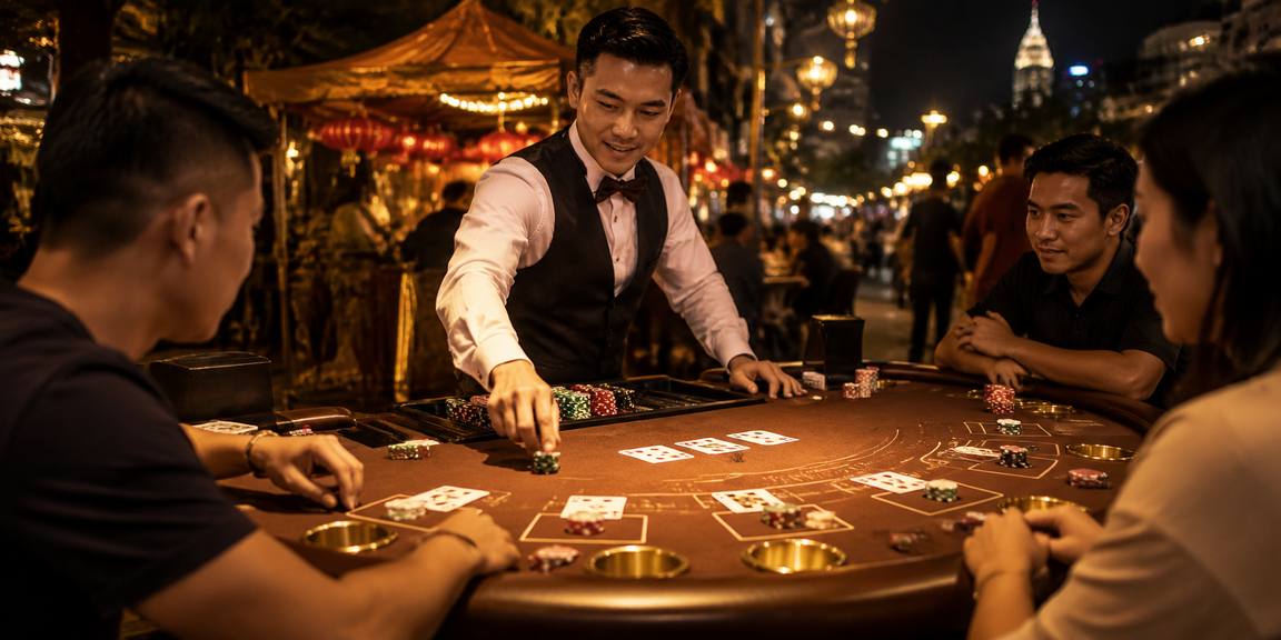 Bàn baccarat trực tuyến trong không gian đêm chợ Việt Nam